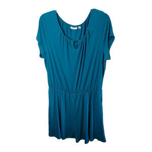 Susan Graver Aqua Shift Shorts Lined beaded VNeck Dress. Size 1XP